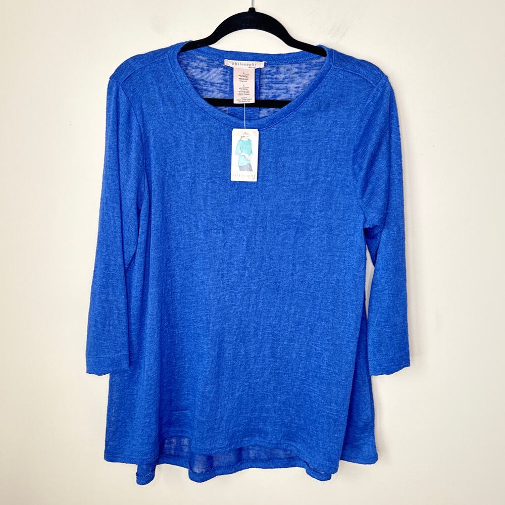 NEW NWT‎ Philosophy Hi Lo Lightweight 3/4 Sleeve Sweater Cosmic Blue Large